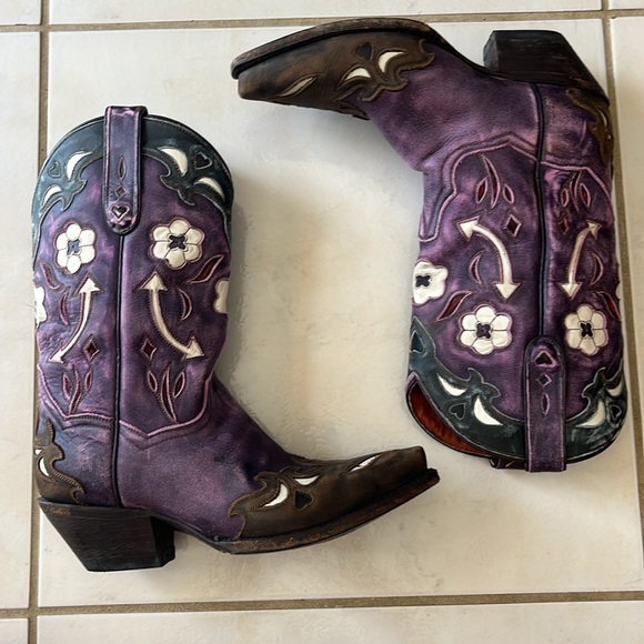 DAN POST vintage purple arrows distressed leather cowgirl boots size 7 - Picture 5 of 11
